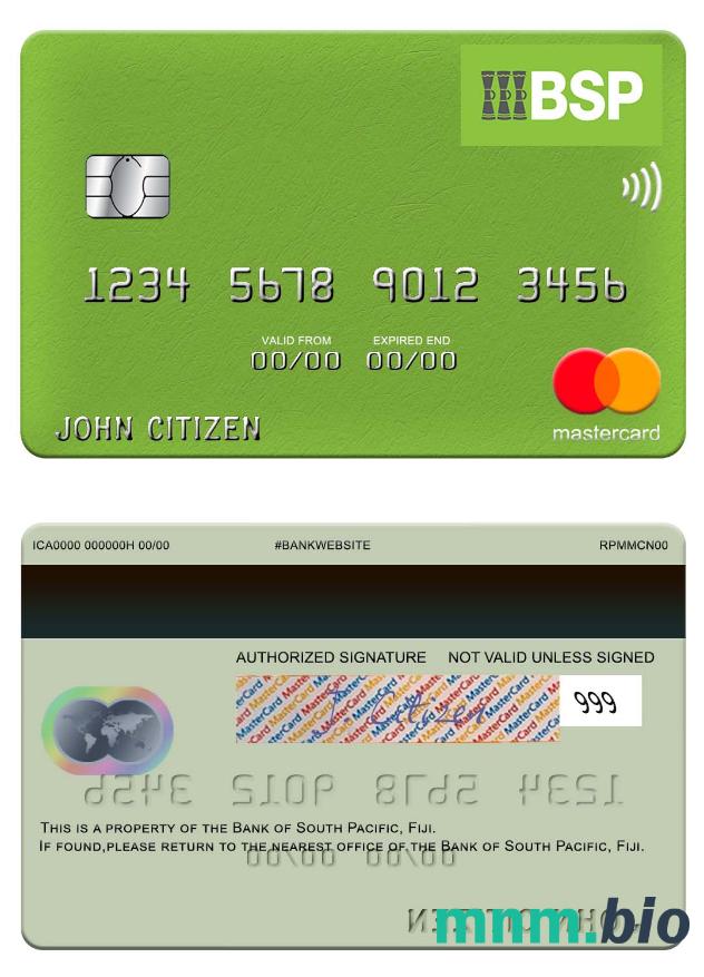Fiji Bank of South Pacific przykład karty mastercard w formacie PSD
